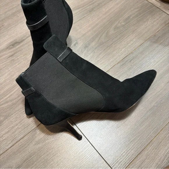 MICHAEL KORS Hamilton Black Suede Pointed-Toe Ankle Bootie with Buckle - Picture 4 of 11